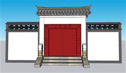 中式门头入户门庭院门草图模型(ID52079)