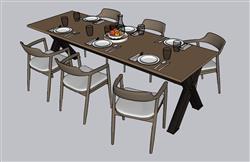 六人座餐桌椅SU模型