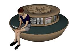 图书室圆形卡座SU模型