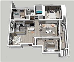 现代家装平层空间sketchup模型下载草图模型(ID57364)