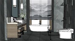 新中式浴室SU模型
