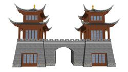 中式古建城门SU模型