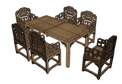 中式古典餐桌椅SU模型(ID67759)-www.1skp.com