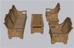 中式实木沙发SU模型