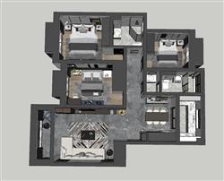 现代家装户型鸟瞰SU模型(ID80935)-www.1skp.com