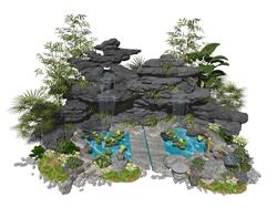假山水池景观SU模型