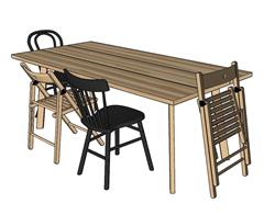 木桌子椅子su模型(ID89786)