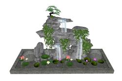 假山荷花水池景观su模型(ID90199)