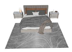 现代床铺床头柜su模型(ID90278)