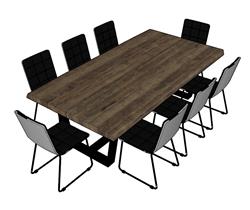 原木餐桌会议桌su模型(ID90372)