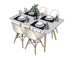 北欧4人餐桌椅SU模型