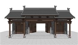 中式大门入户门斗拱su模型(ID90602)
