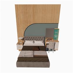 su床铺木质背景墙模型(ID91392)