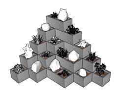水泥砖堆砌的花箱SU模型网(ID92202)