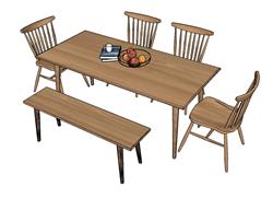 木板餐桌椅SU模型