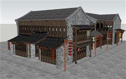 中式古建筑酒楼SU模型