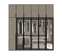 木质玻璃门衣柜su模型(ID92534)