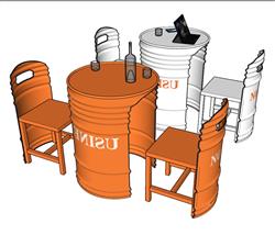 工业风油桶桌椅SU模型