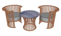 木质两人圆桌椅su模型(ID92831)