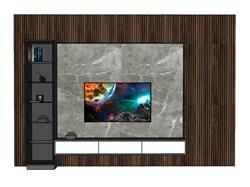 木质电视柜电视墙skp模型(ID93012)