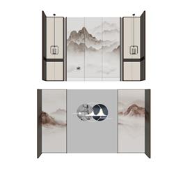 中式背景墙su模型(ID93072)