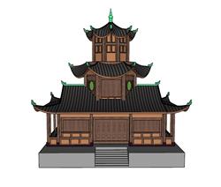 中式寺庙建筑skp模型(ID93197)