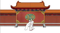 中式宫廷红砖围墙skp模型(ID93265)