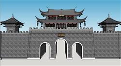中式城门城楼古建筑sketchup建筑模型(ID93454)
