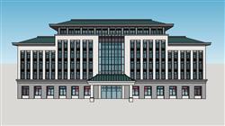 新中式行政办公楼建筑草图su模型(ID93590)