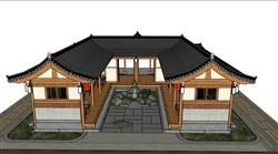 中式庭院改造咖啡店sketchup组件库下载(ID94238)