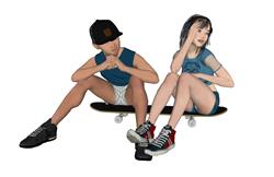 滑板男孩女孩人物SU模型(ID94669)