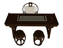 中式桌子书桌su模型(ID95273)