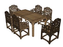餐桌椅中式实木SU模型
