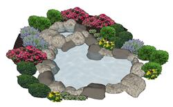 石头水池景观SU模型