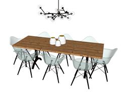 木制餐桌椅SU模型(ID100815)