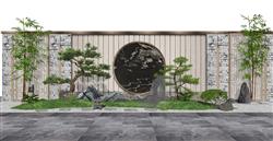中式庭院景观景墙SU模型(ID101868)