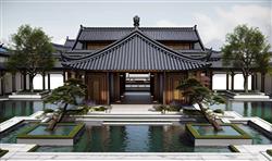 中式古建庭院景观SU模型(ID104236)
