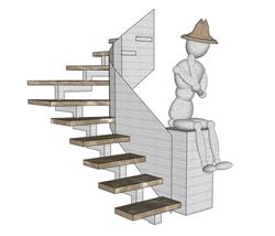 楼梯石头人雕塑SU模型