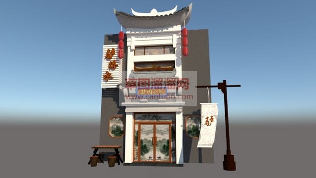 中式餐饮店SU模型分享作者是【第七城市】