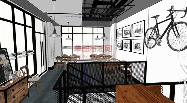 工业风咖啡馆咖啡厅SU草图模型 skp模型图片2 免费模型库