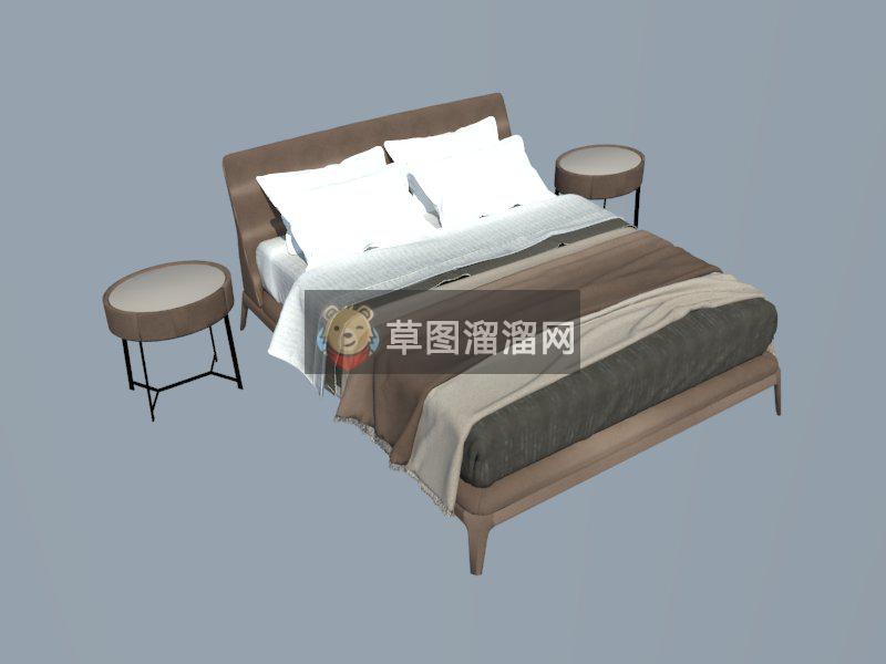 棕色双人床床铺SU模型分享作者是【Escape。】