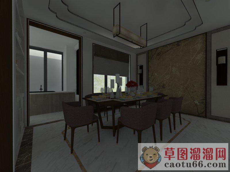 新中式客厅餐厅SU模型文件大小是30.8M