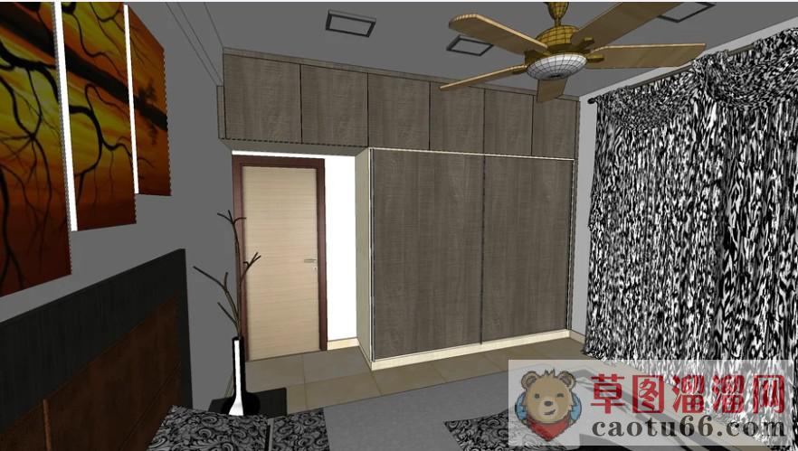 卧室房间连体衣柜SU模型上传日期是2020-03-11