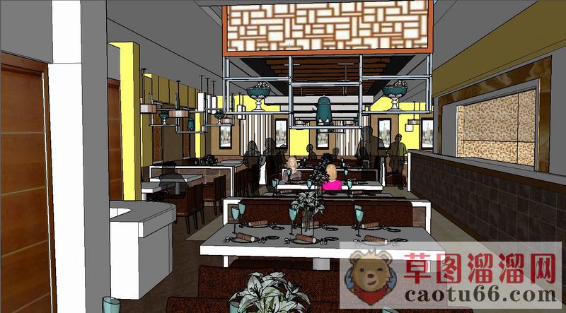 现代餐厅餐饮店su模型 SU模型图片3 草图大师官网