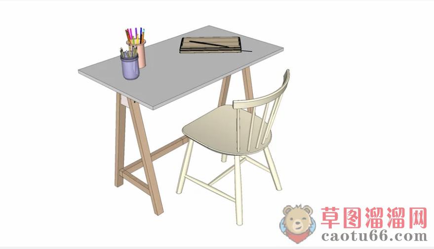 儿童家具画画桌写字桌SU模型分享作者是【半点不由】