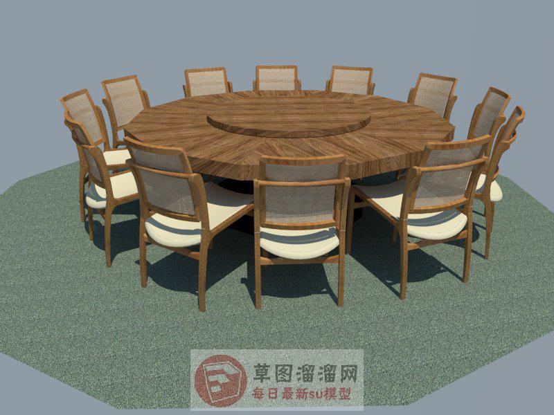 12人圆形餐桌椅SU模型分享作者是【疯狂de执著】