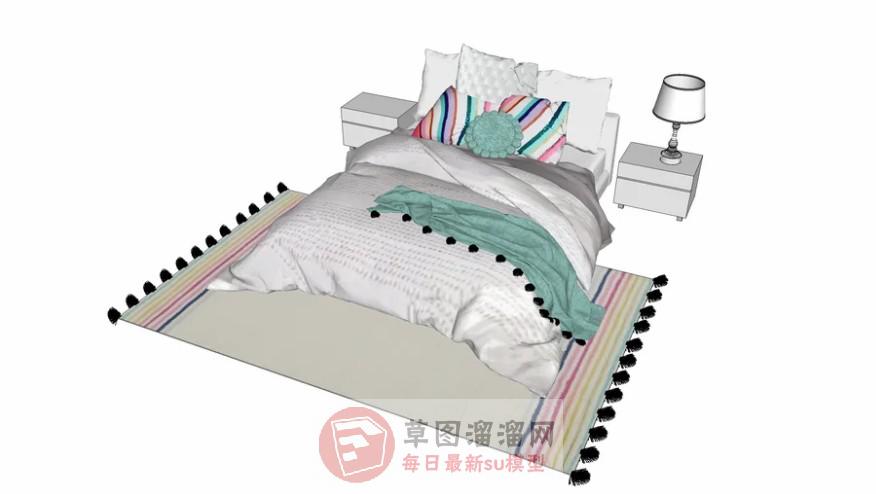 床铺地毯床头柜SU模型分享作者是【魏克岩】