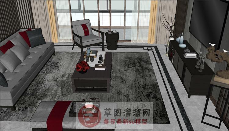 新中式家装户型SU模型上传日期是2020-06-18