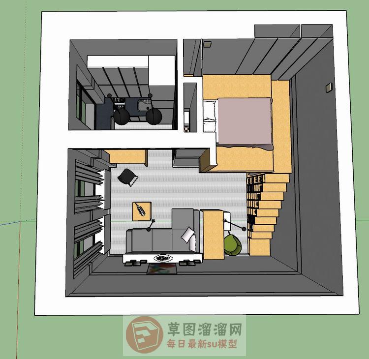 复式公寓室内SU模型分享作者是【puhe-sj】