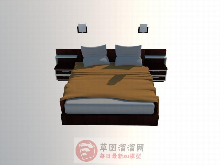 双人床床铺家具SU模型分享作者是【皮先生】